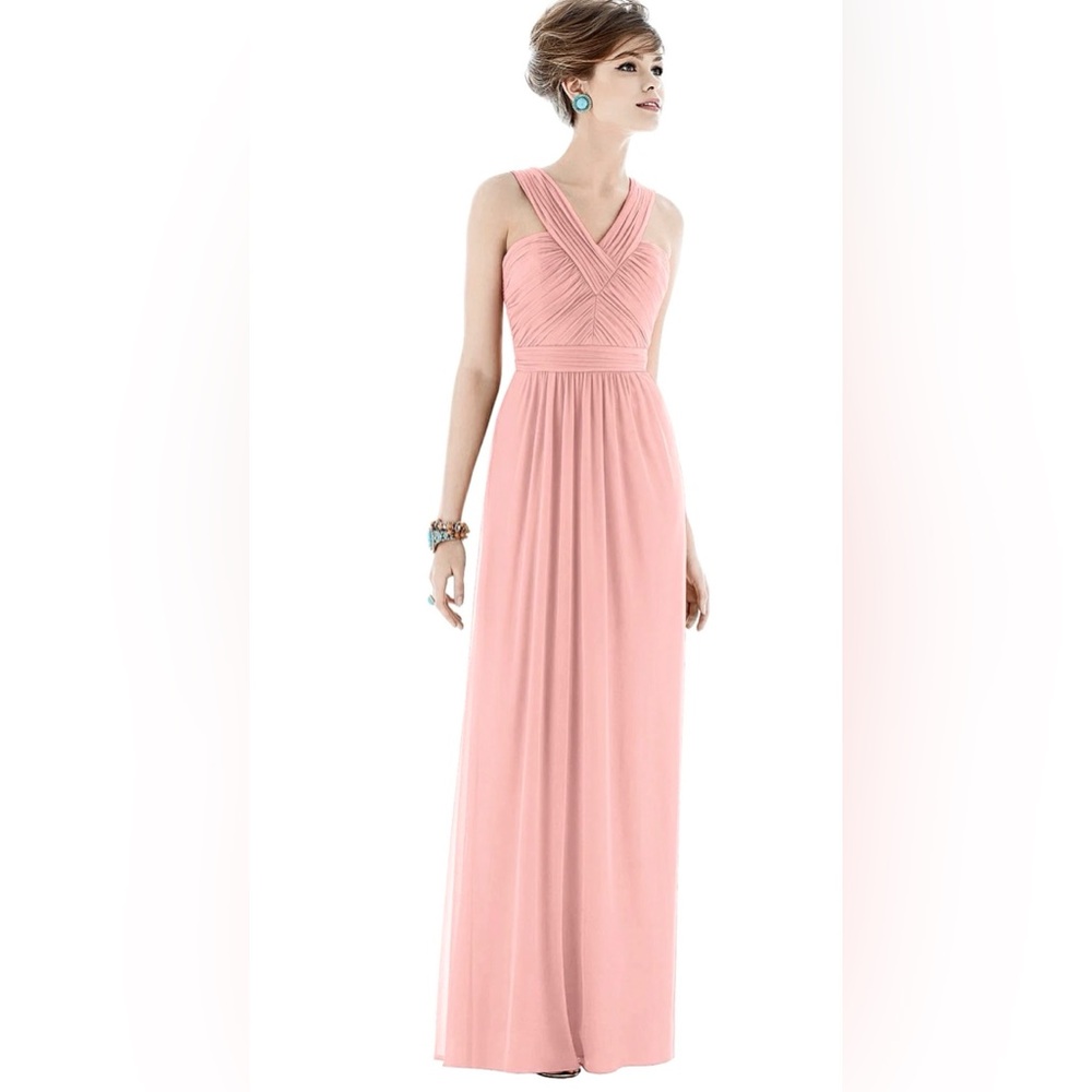 ALFRED SUNG Blush Pink Maxi Chiffon Sleeveless Halter Gown Size 6, Fit is Size 2